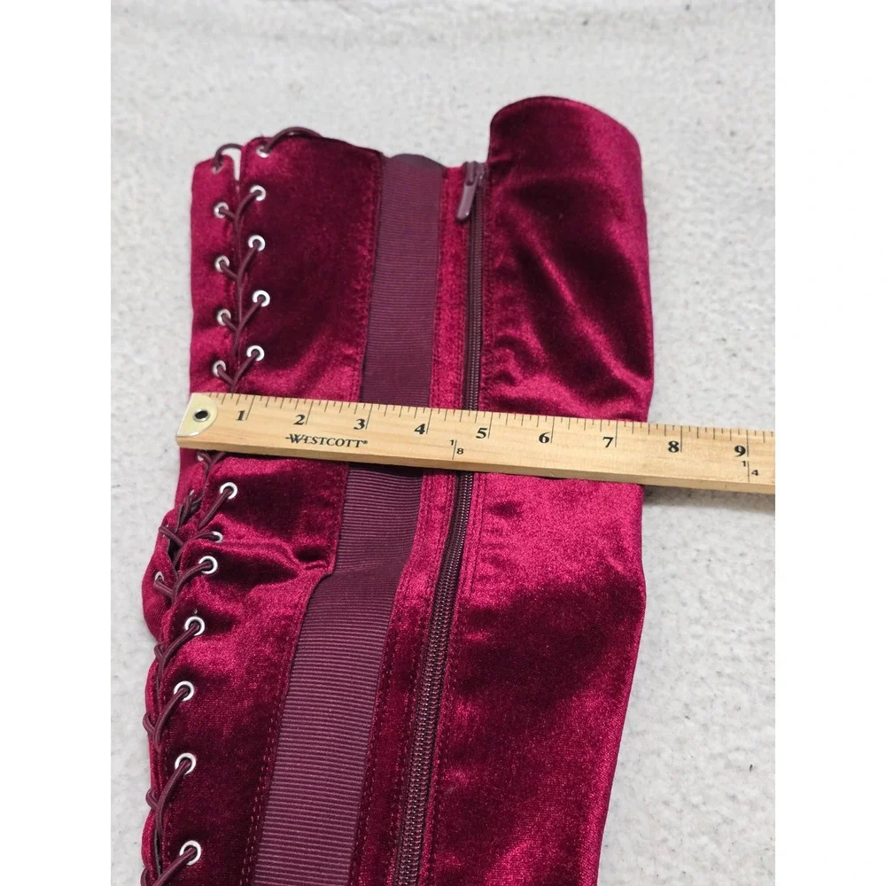 Torrid Burgundy Velvet Lace Up Back Over The Knee Boots Wide Width 9.5W 15870520